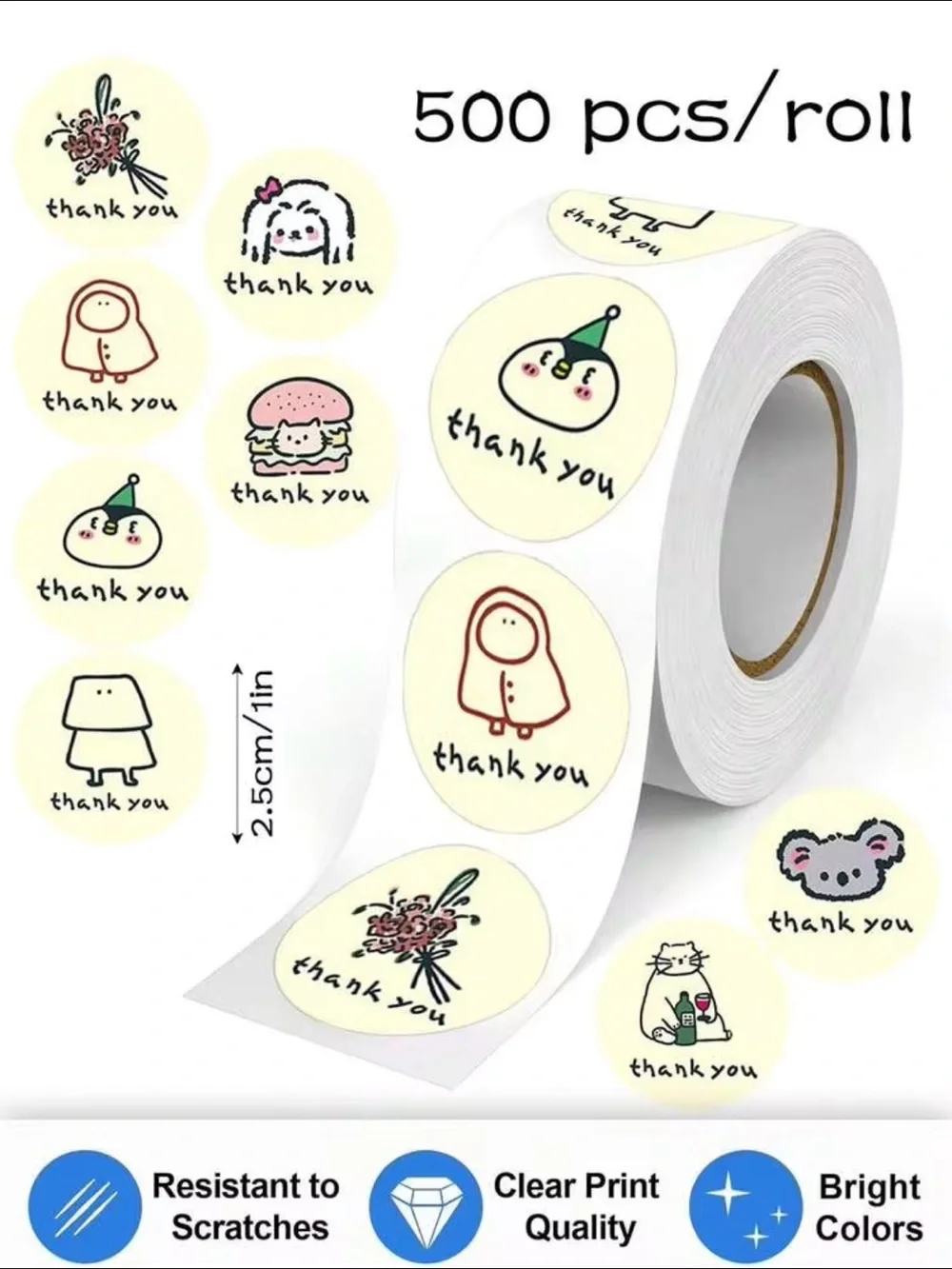 Cute Thank You Stickers 1 Inch Roll Small Business Packaging
